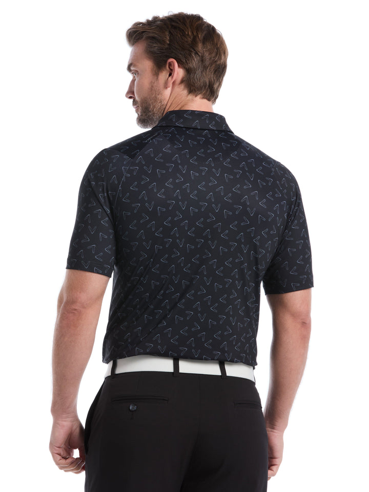 All-Over Chevron Printed Golf Polo (Caviar) 