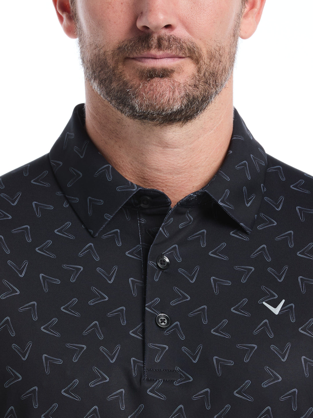 All-Over Chevron Printed Golf Polo (Caviar) 