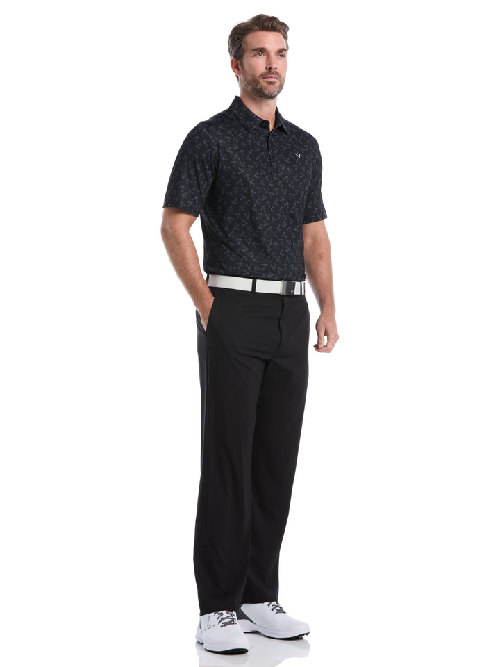 All-Over Chevron Printed Golf Polo (Caviar) 