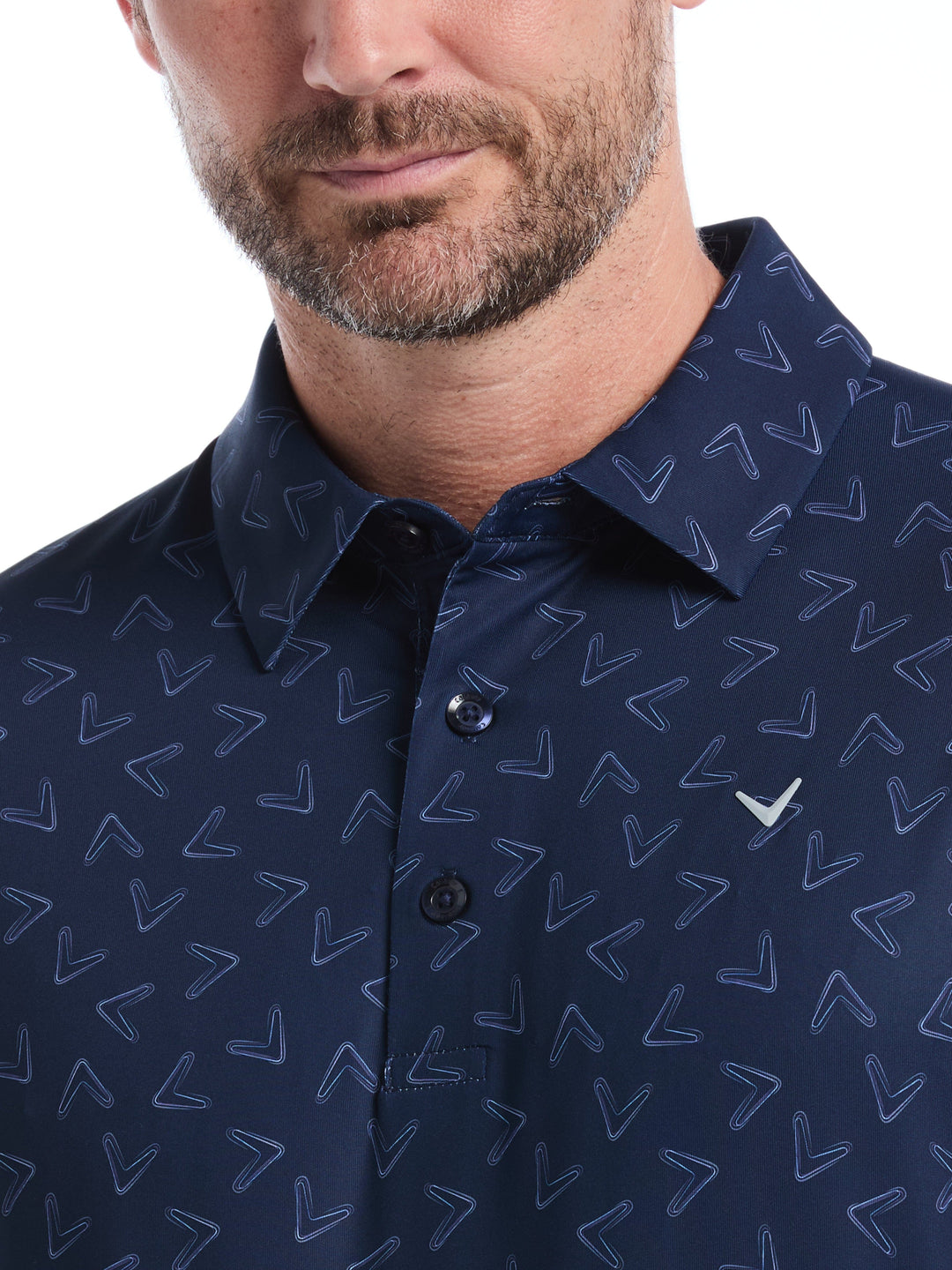All-Over Chevron Printed Golf Polo (Peacoat) 