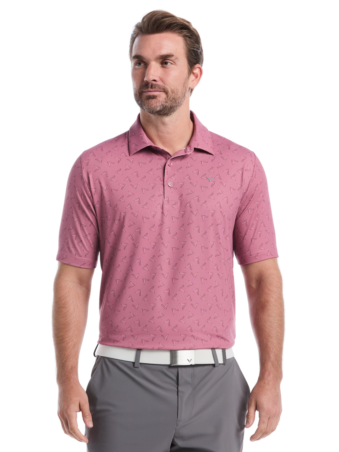 All-Over Chevron Printed Golf Polo (Mesa Rose) 