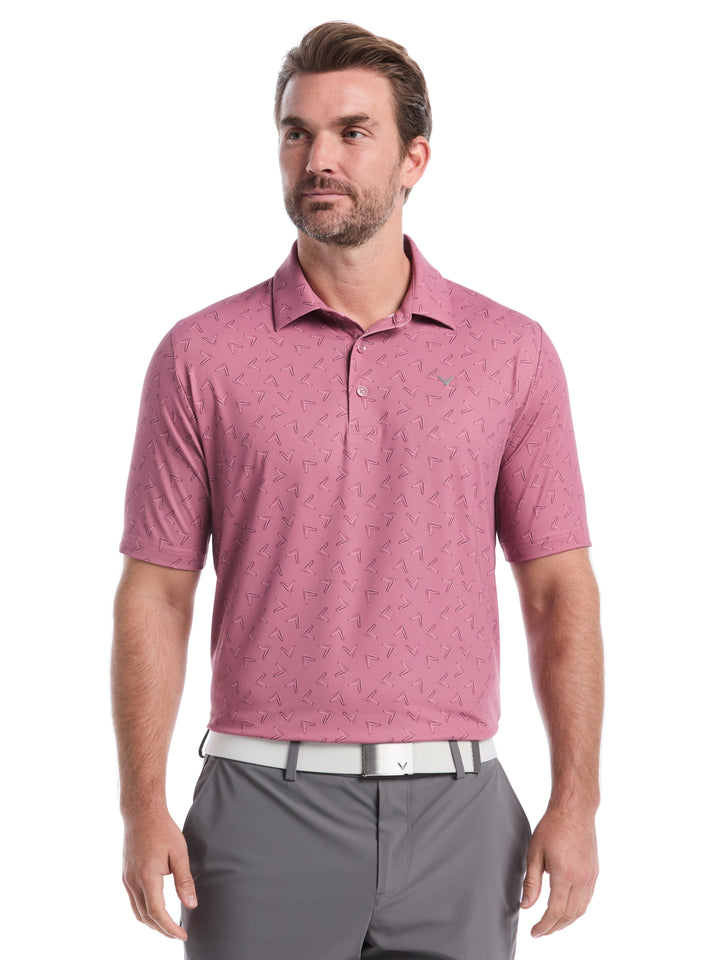 All-Over Chevron Printed Golf Polo (Mesa Rose) 