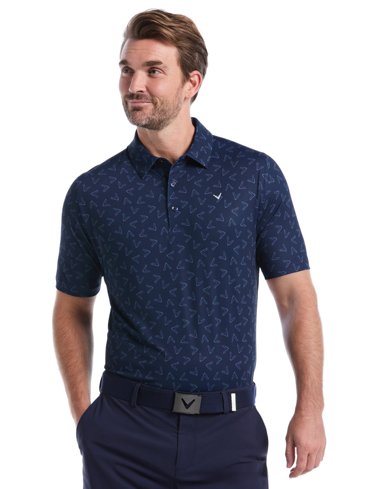 All-Over Chevron Printed Golf Polo (Peacoat) 