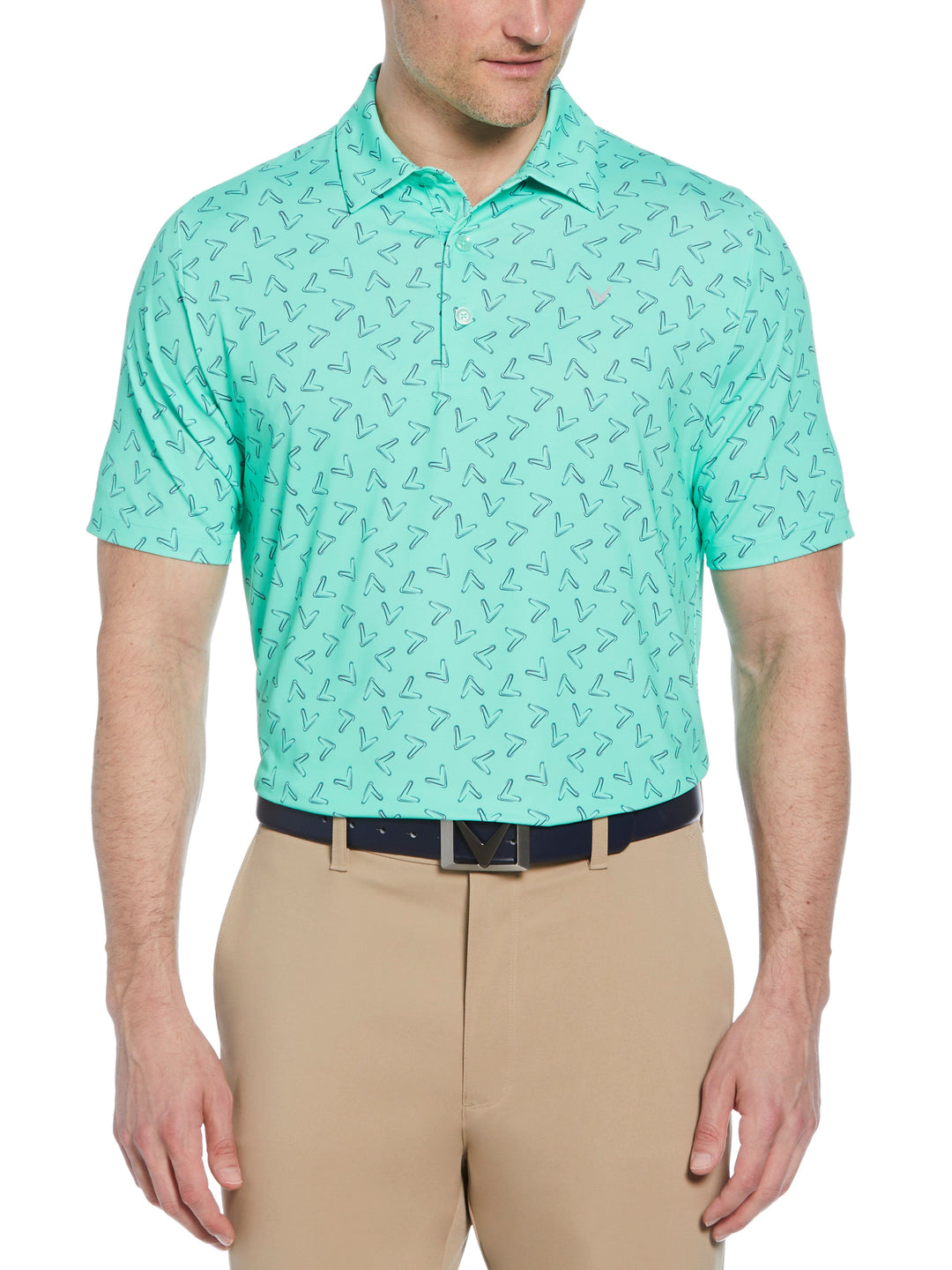 All-Over Chevron Printed Golf Polo (Neptune Green) 
