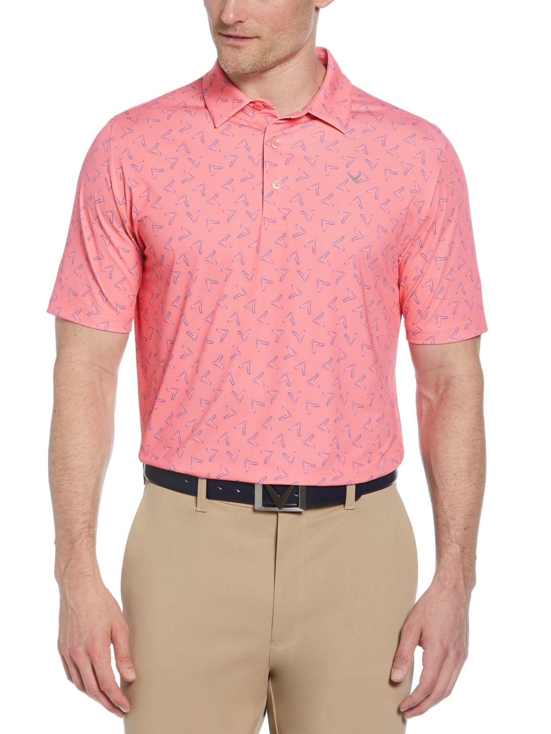 Mens All Over Chevron Printed Polo (Strawberry Pink) 