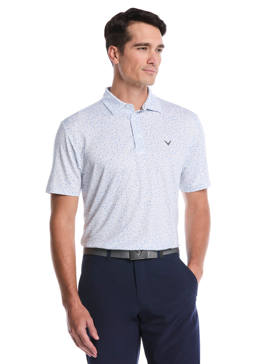 Men's Confetti Floral Print Golf Polo (Bright White) 