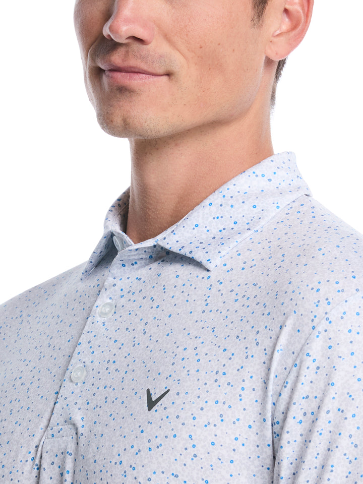 Men's Confetti Floral Print Golf Polo (Bright White) 