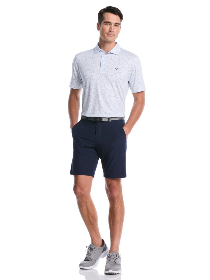 Men's Confetti Floral Print Golf Polo (Bright White) 