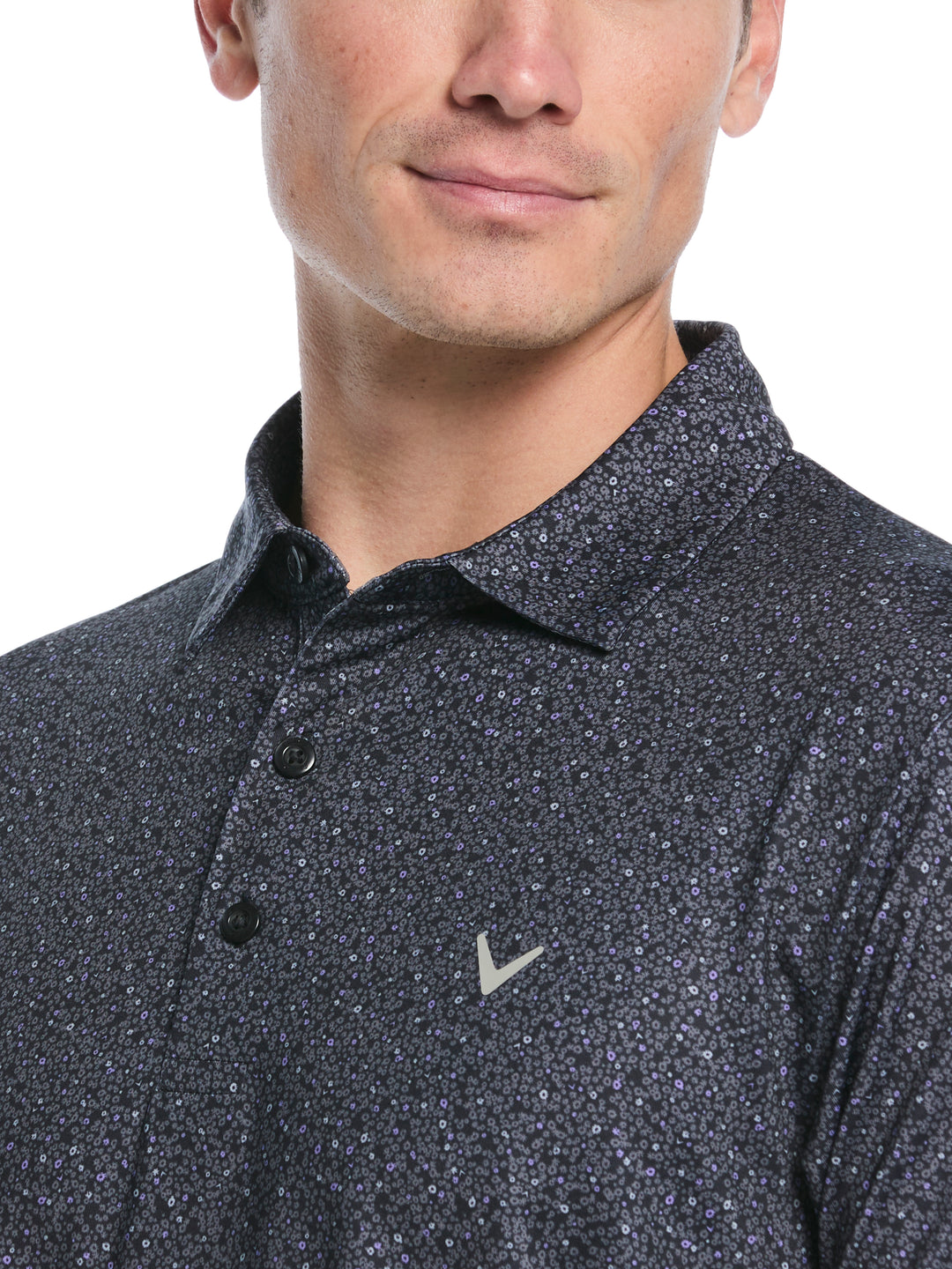 Men's Confetti Floral Print Golf Polo (Caviar/Sand Verbena) 