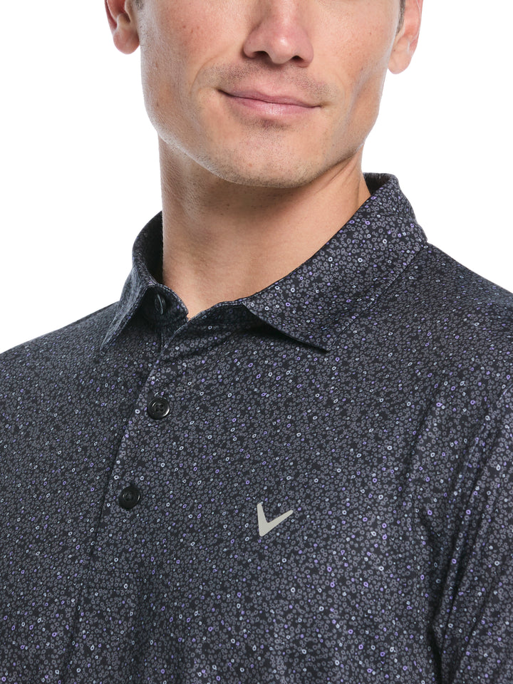 Men's Confetti Floral Print Golf Polo (Caviar/Sand Verbena) 