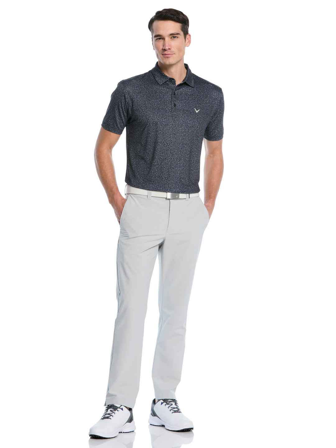 Men's Confetti Floral Print Golf Polo (Caviar/Sand Verbena) 