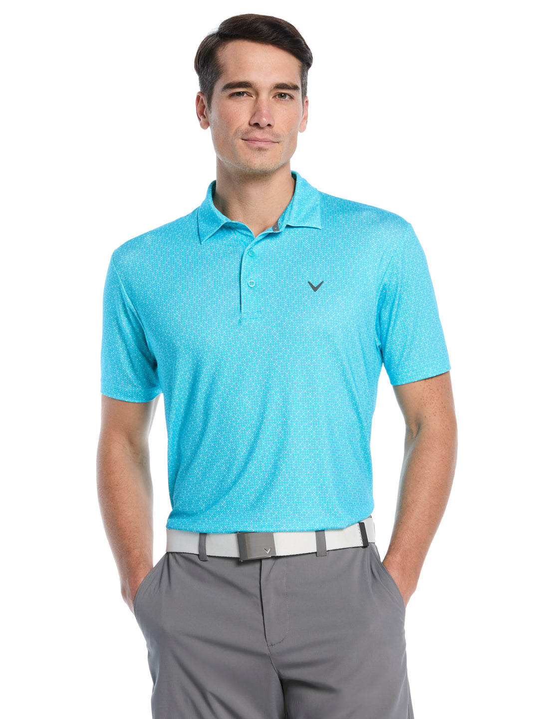 Men's Mini Geo Print Golf Polo (Blue Curacao) 