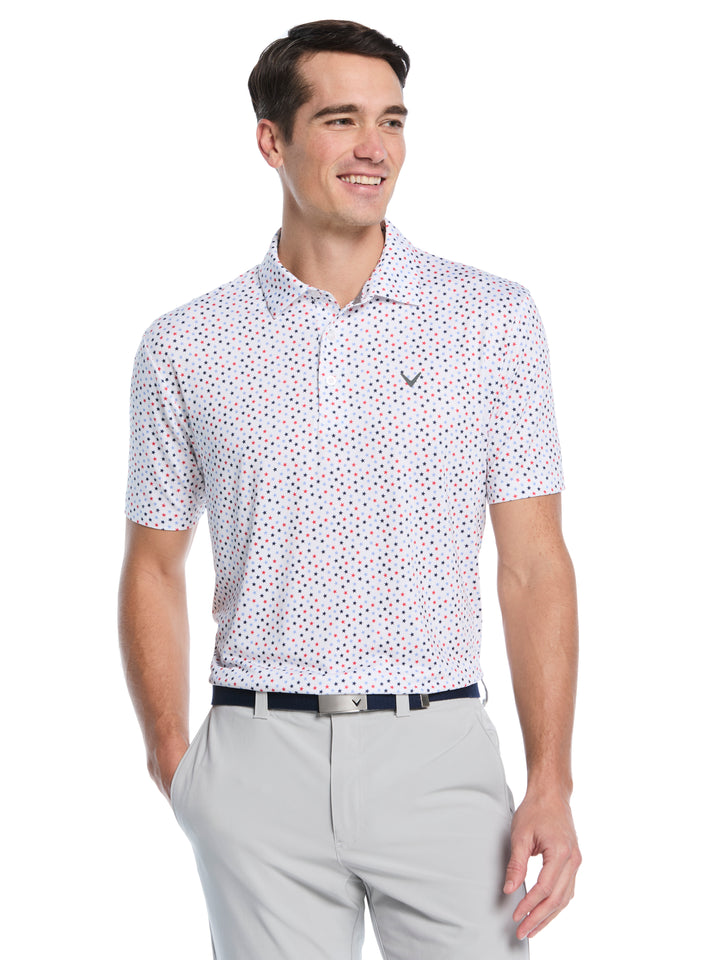 Mens All Over Stars Confetti Print Polo-Polos-Bright White-S-Callaway
