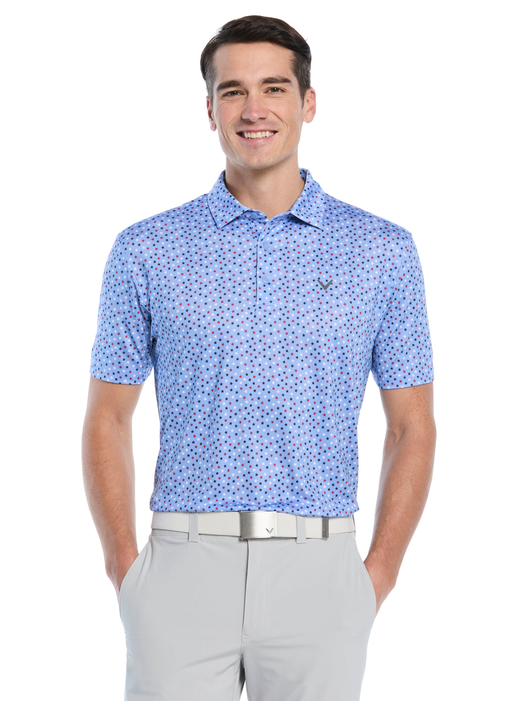 Mens All Over Stars Confetti Print Polo-Polos-Vista Blue-S-Callaway