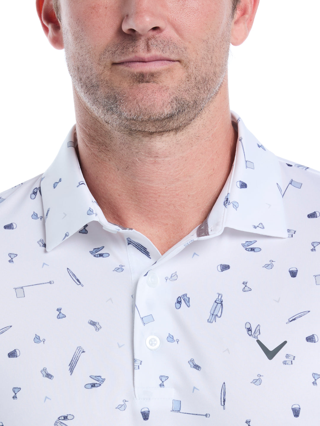 Mens Short Sleeve All Over Tee Time Print Polo (Bright White) 
