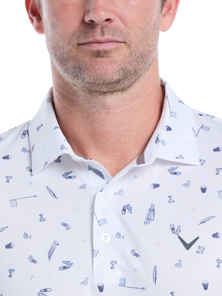 Mens Short Sleeve All Over Tee Time Print Polo (Bright White) 