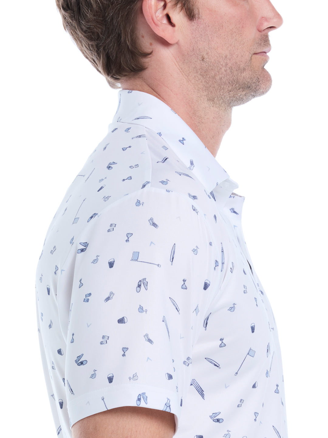 Mens Short Sleeve All Over Tee Time Print Polo (Bright White) 