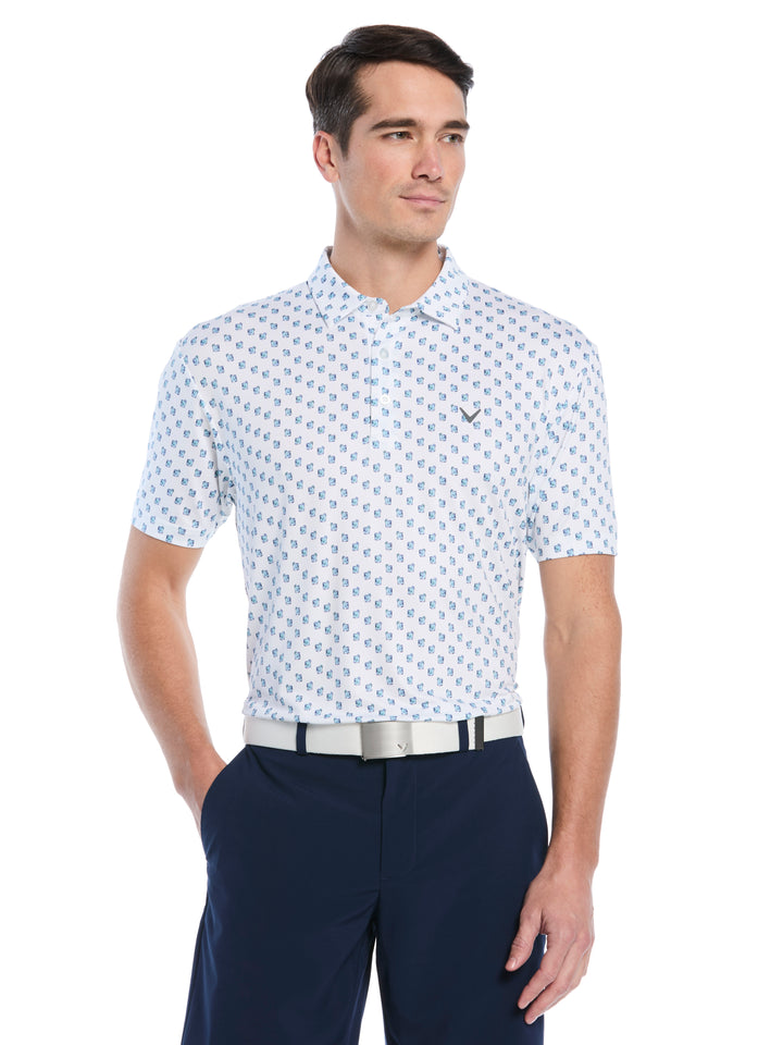 Tropical Cocktail Print Golf Polo (Bright White) 