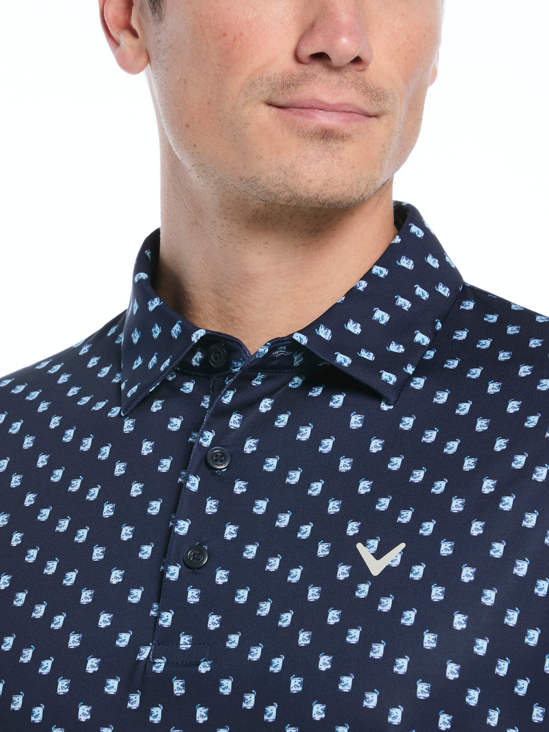 Tropical Cocktail Print Golf Polo (Peacoat) 