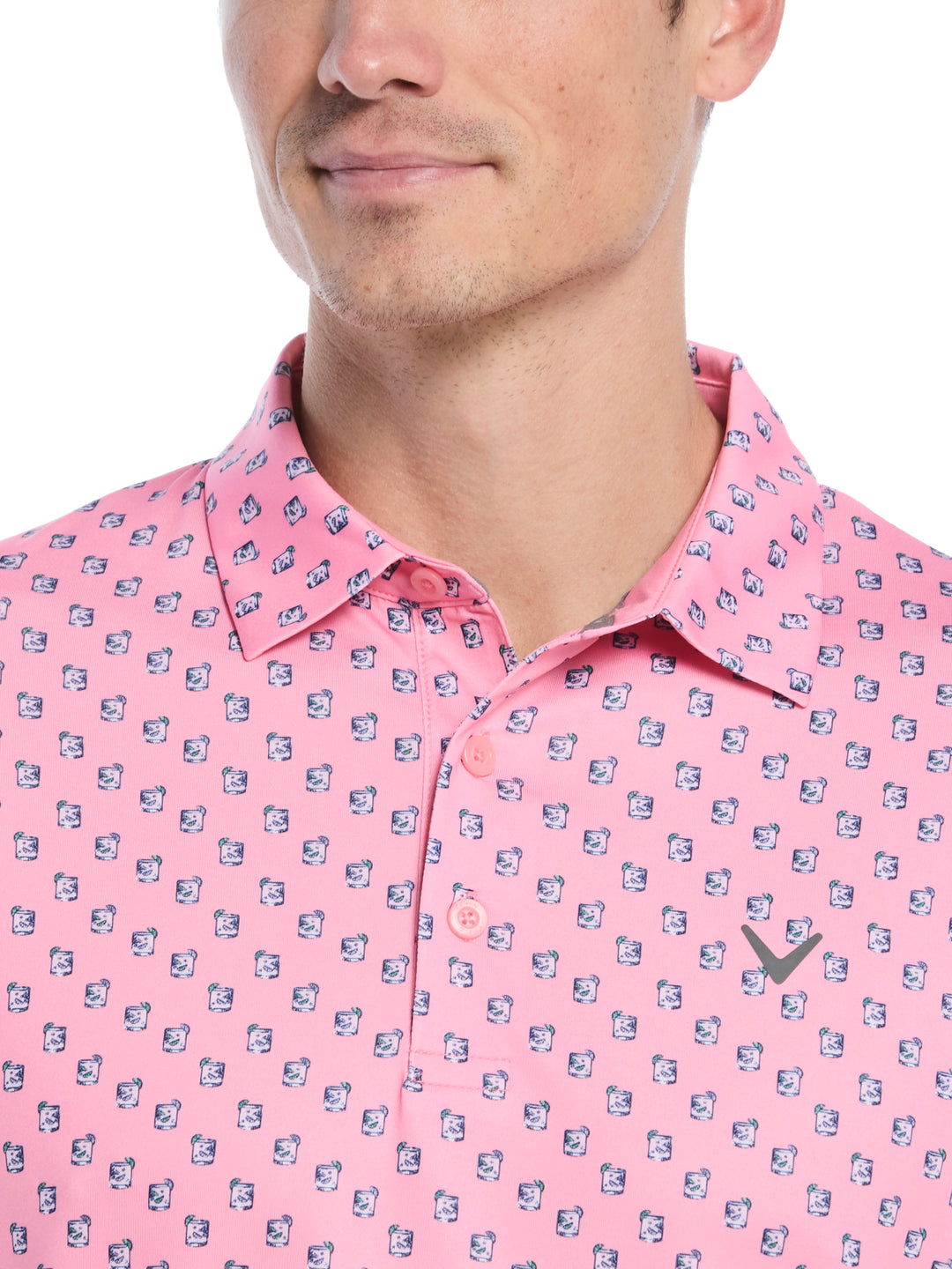 Tropical Cocktail Print Golf Polo (Dianthus) 