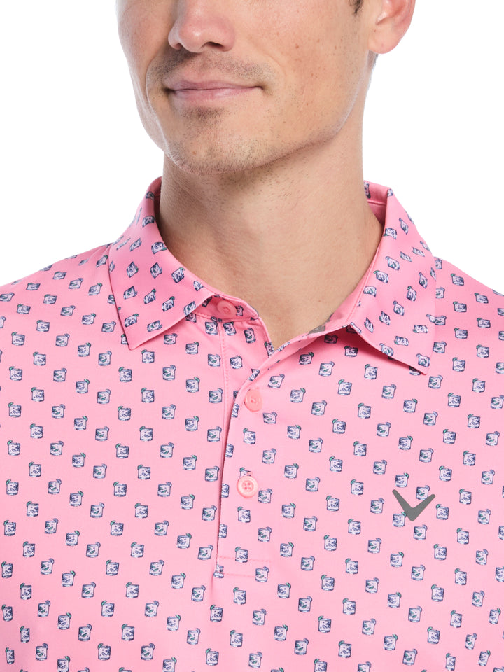 Tropical Cocktail Print Golf Polo (Dianthus) 