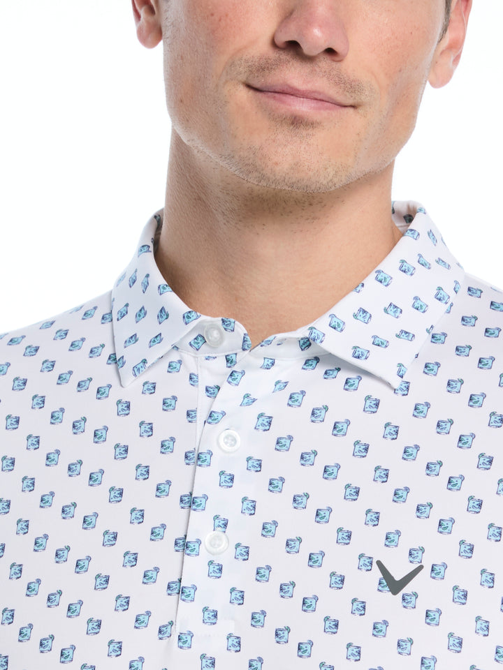 Tropical Cocktail Print Golf Polo (Bright White) 