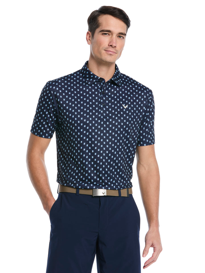 Tropical Cocktail Print Golf Polo (Peacoat) 
