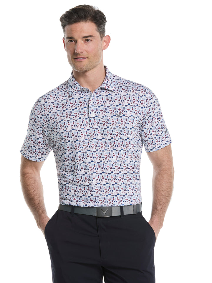 Mens Americana Print Polo (Bright White) 