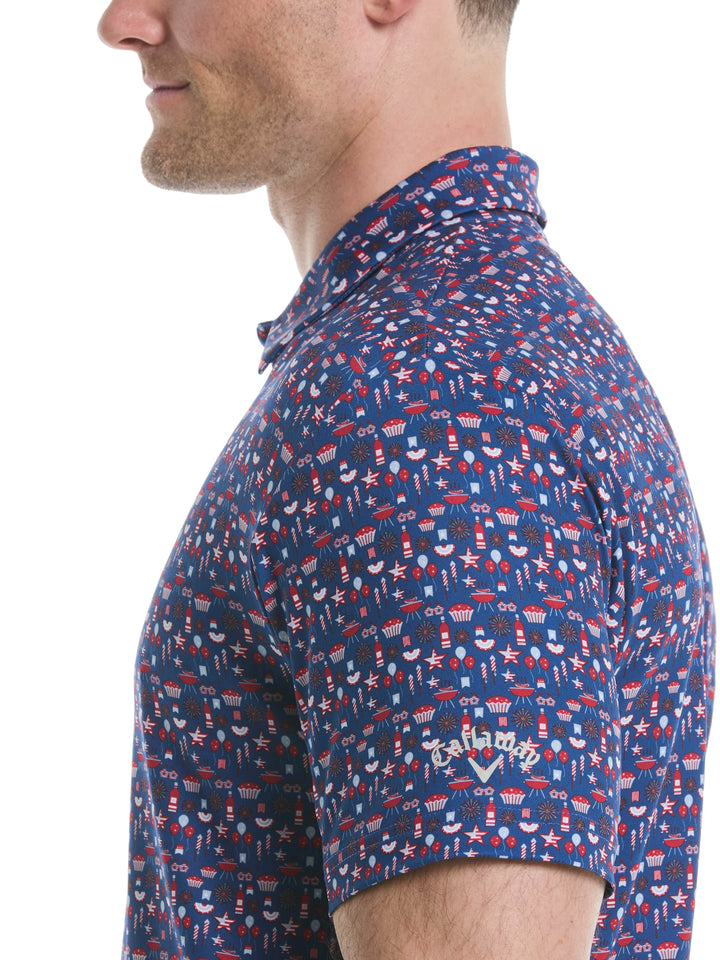 Mens Americana Print Polo (Galaxy Blue) 