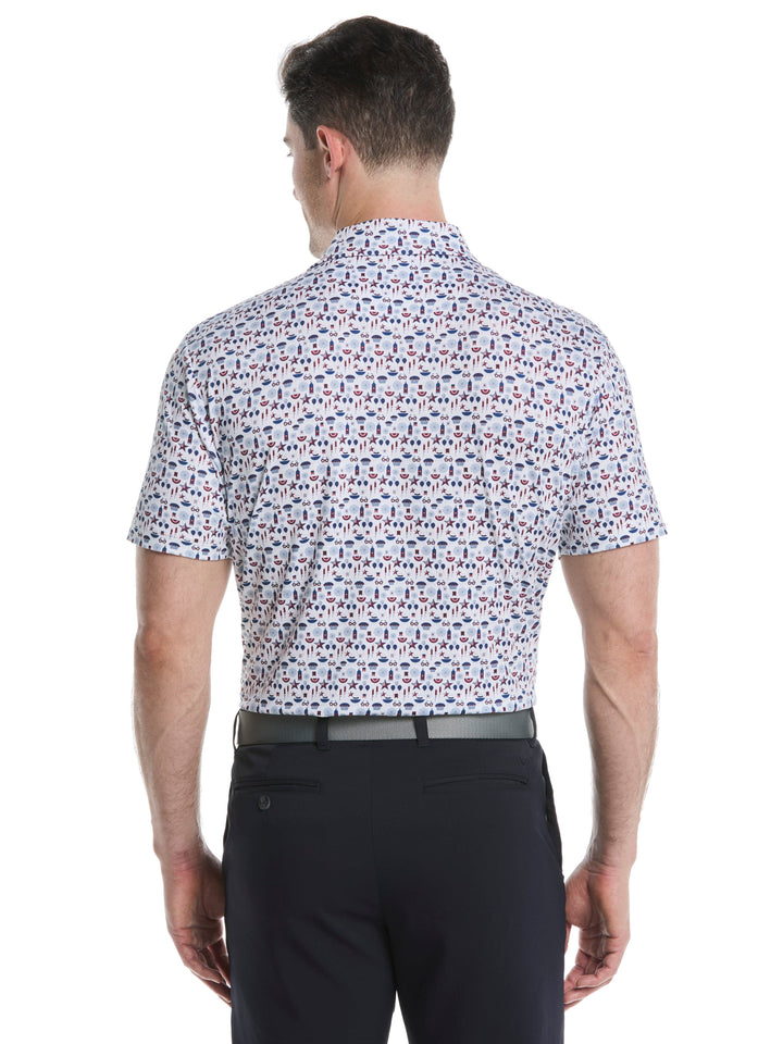 Mens Americana Print Polo (Bright White) 