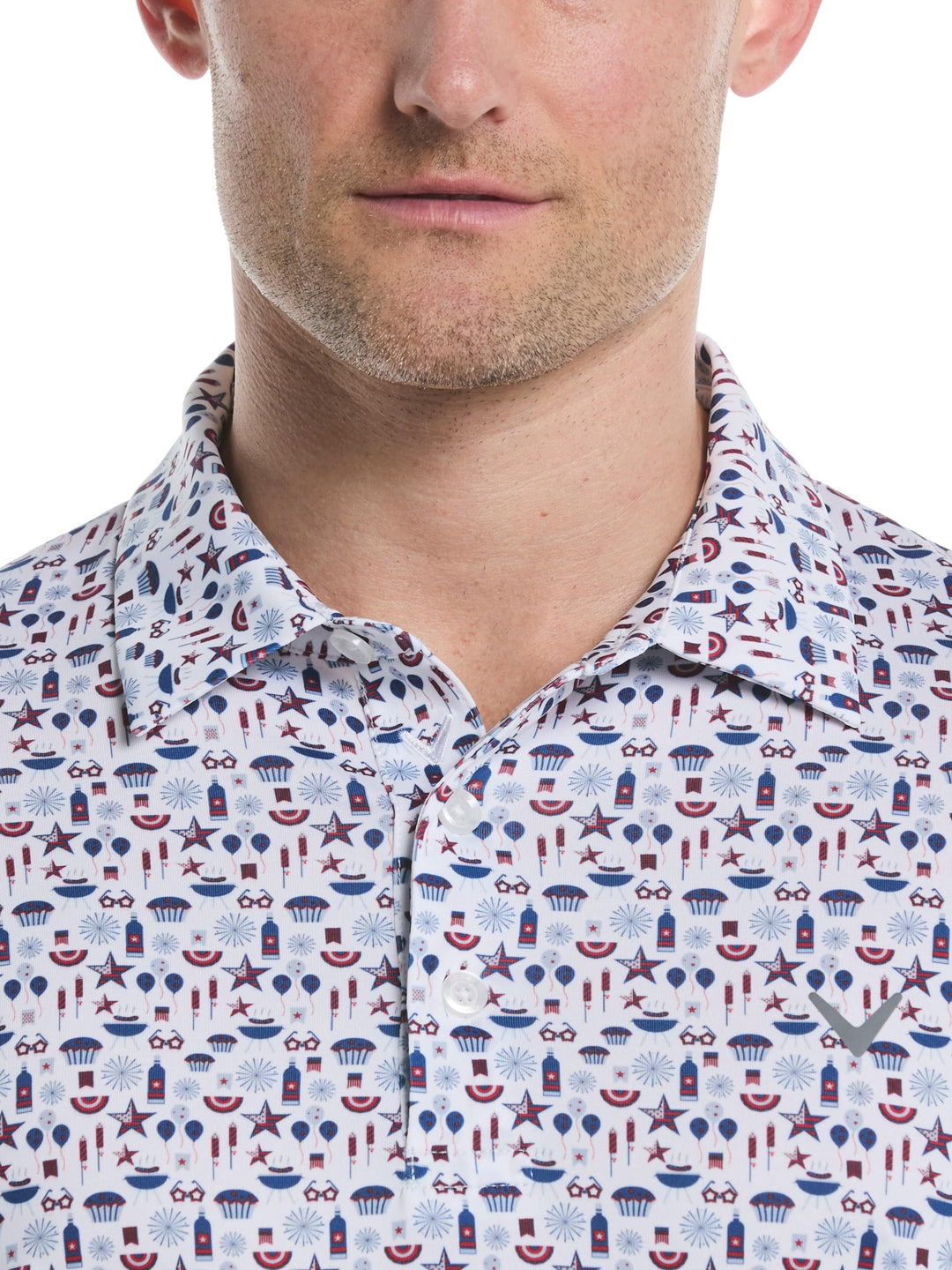 Mens Americana Print Polo (Bright White) 