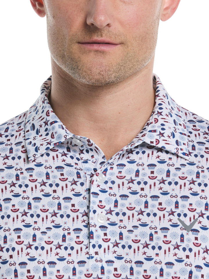 Mens Americana Print Polo (Bright White) 