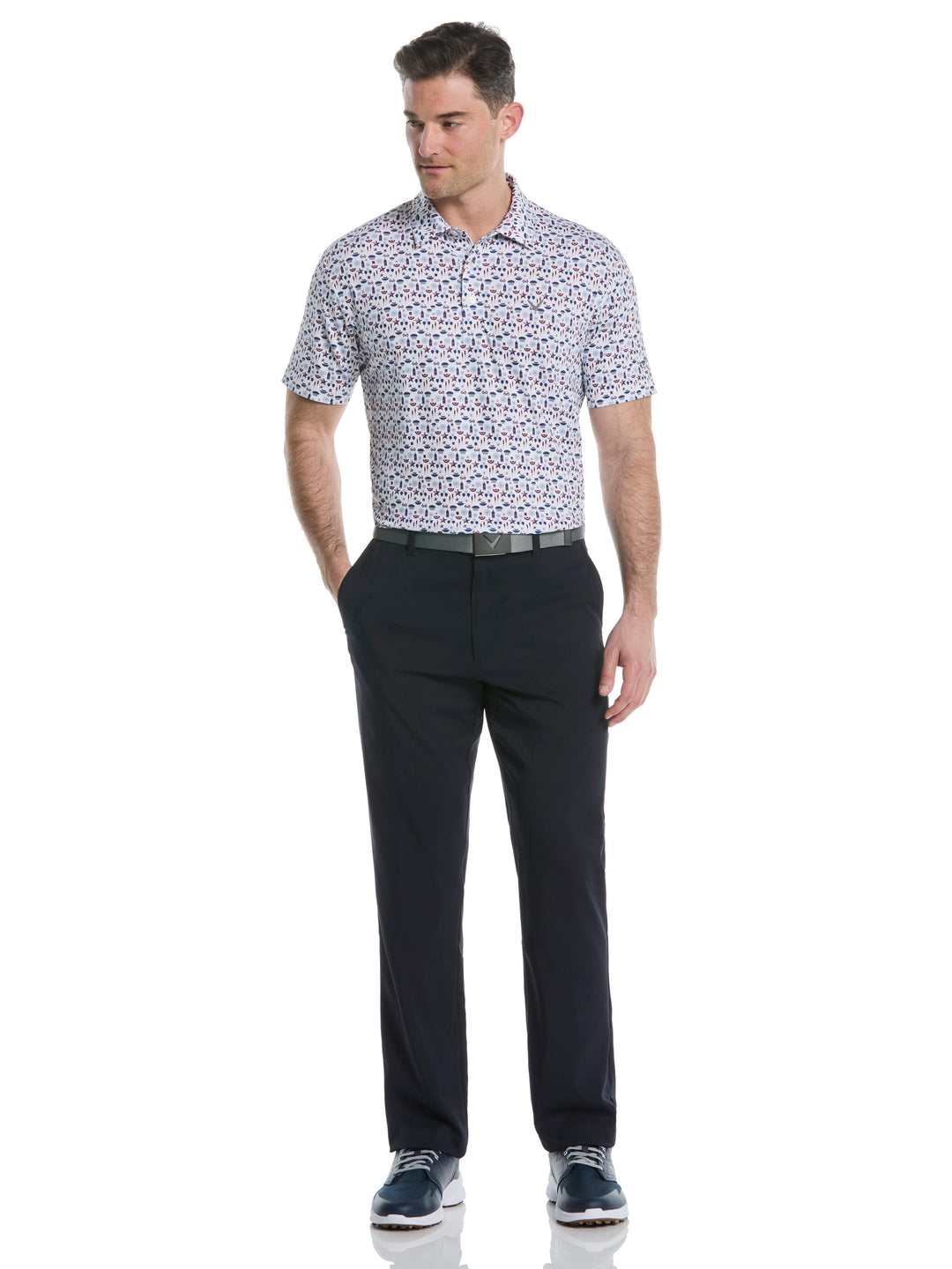 Mens Americana Print Polo (Bright White) 