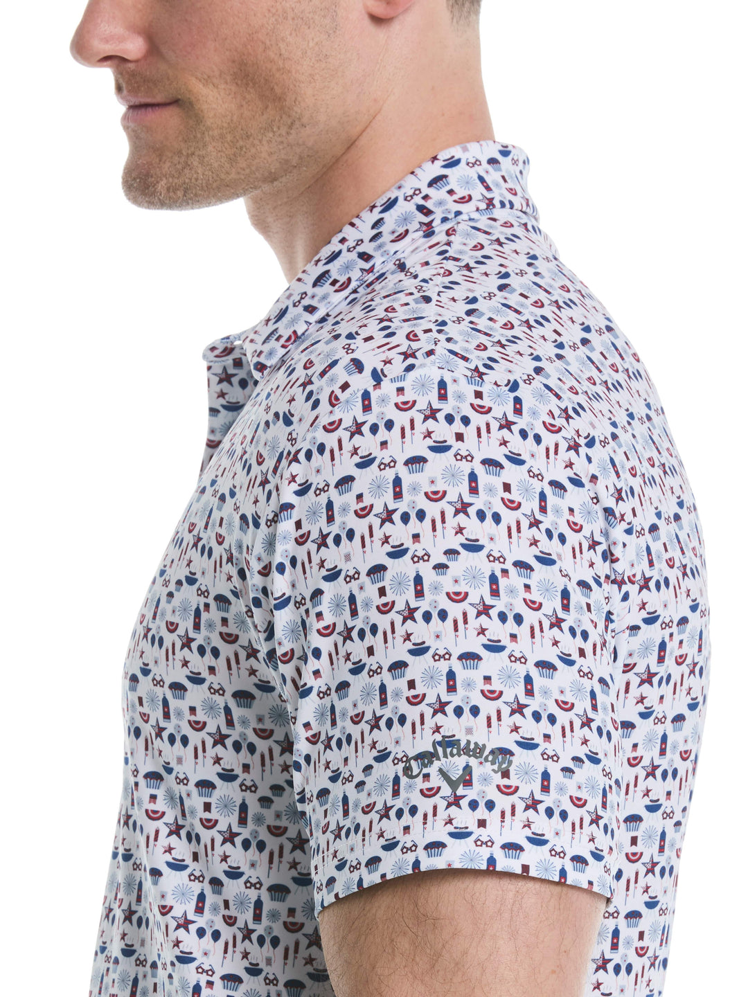 Mens Americana Print Polo (Bright White) 