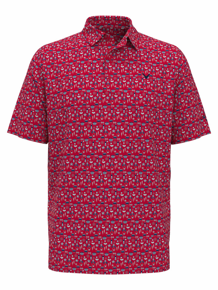 Mens Americana Print Polo (Lychee) 