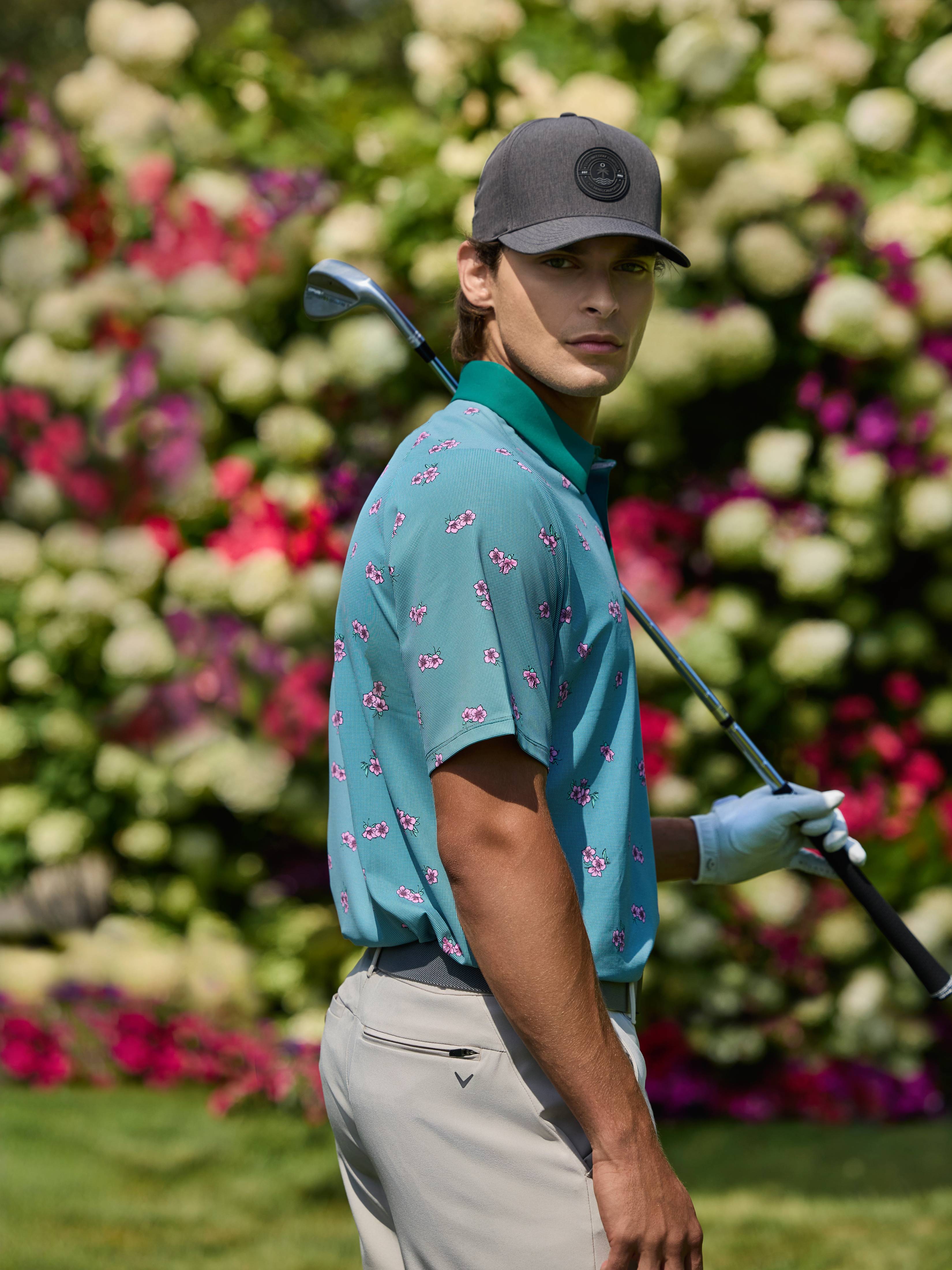 CPG GOLF 花柄 ネイビー シャツ サイズ3 長袖シャツ le coq sportif GOLF ストレッチ 速乾 UPF50+ 総柄プリント