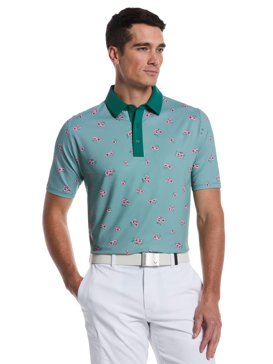 Azalea Gingham Print Golf Polo (Galapagos Green) 