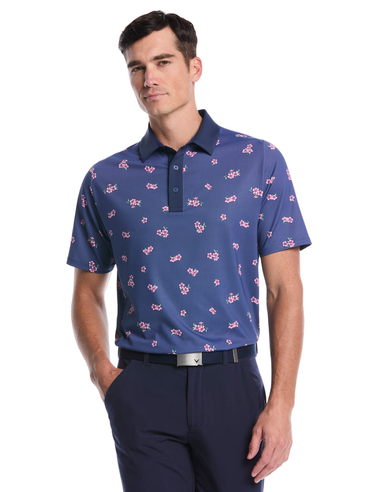 Azalea Gingham Print Golf Polo (Peacoat) 