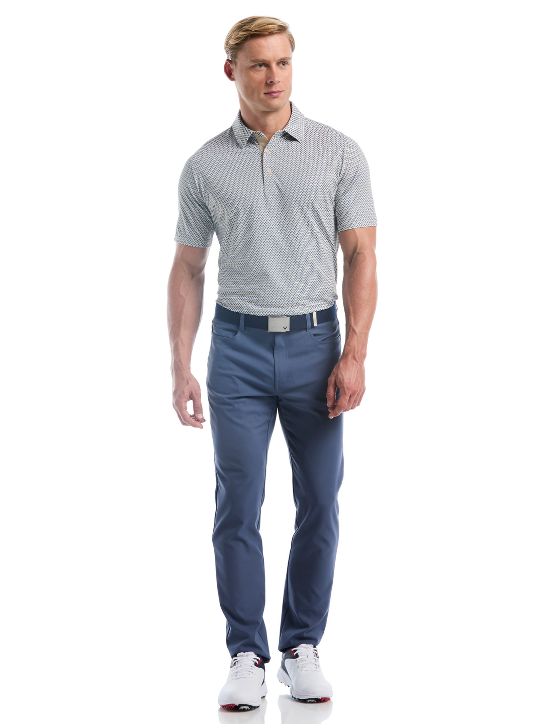Men's Blocked Chevron Print Golf Polo (Fields Of Rye) 