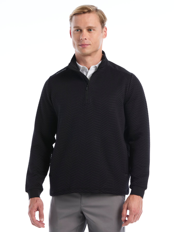 Mens Chev Jacquard Midweight Quarter Zip-Jackets-Black-S-Callaway