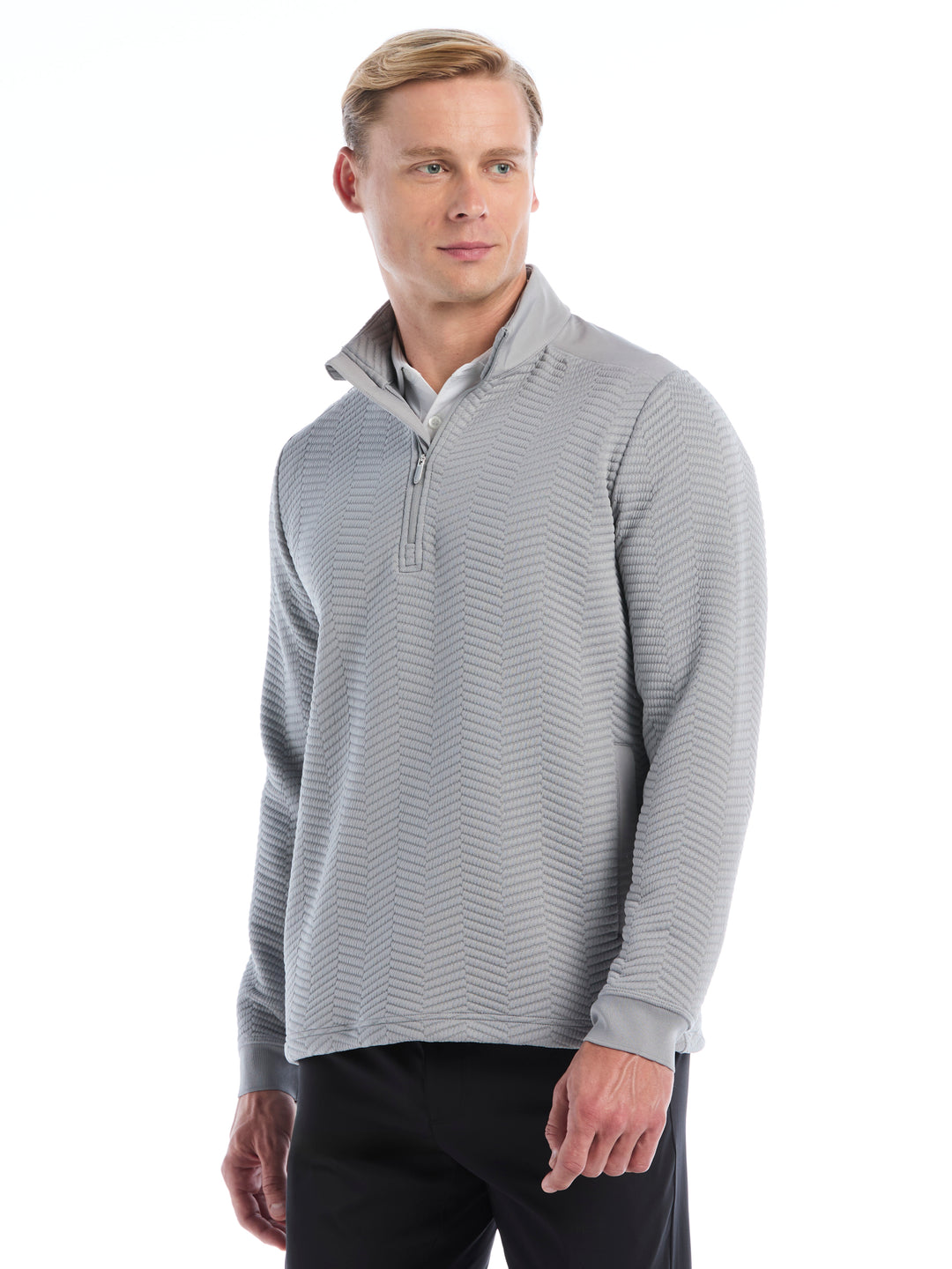 Mens Chev Jacquard Midweight Quarter Zip-Jackets-Concrete-S-Callaway