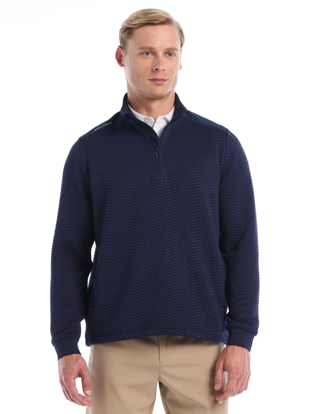 Mens Chev Jacquard Midweight Quarter Zip-Jackets-Navy-S-Callaway