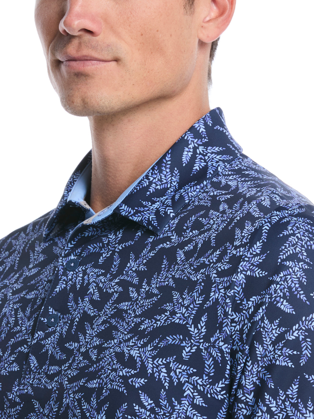 Chevron Botanical Print Golf Polo (Peacoat) 