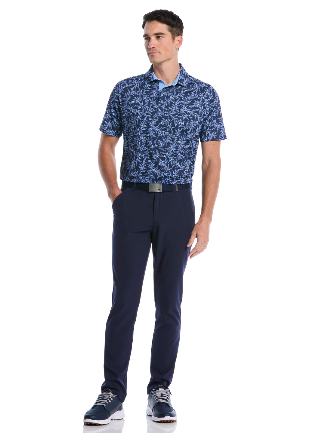 Chevron Botanical Print Golf Polo (Peacoat) 