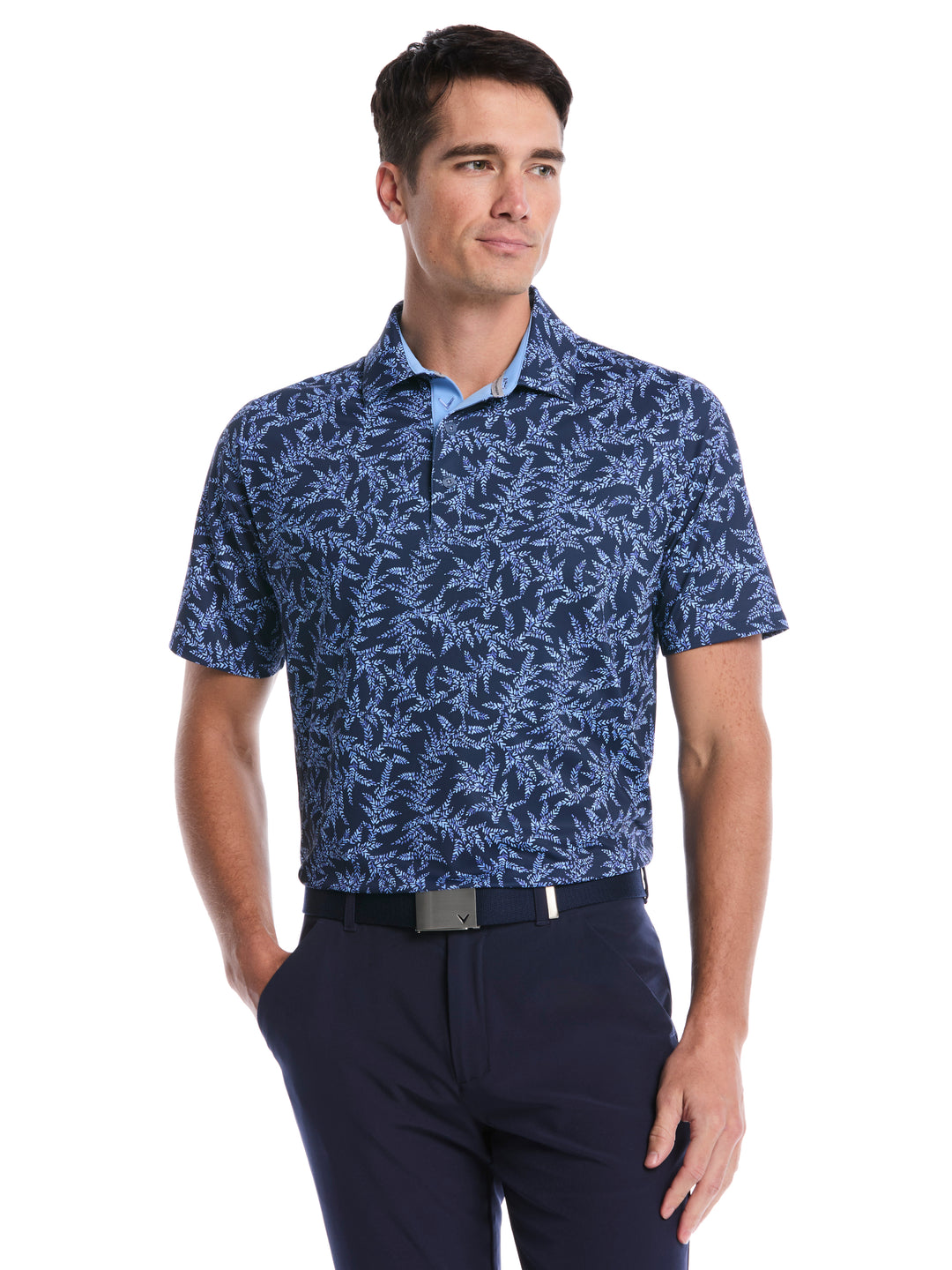 Chevron Botanical Print Golf Polo (Peacoat) 