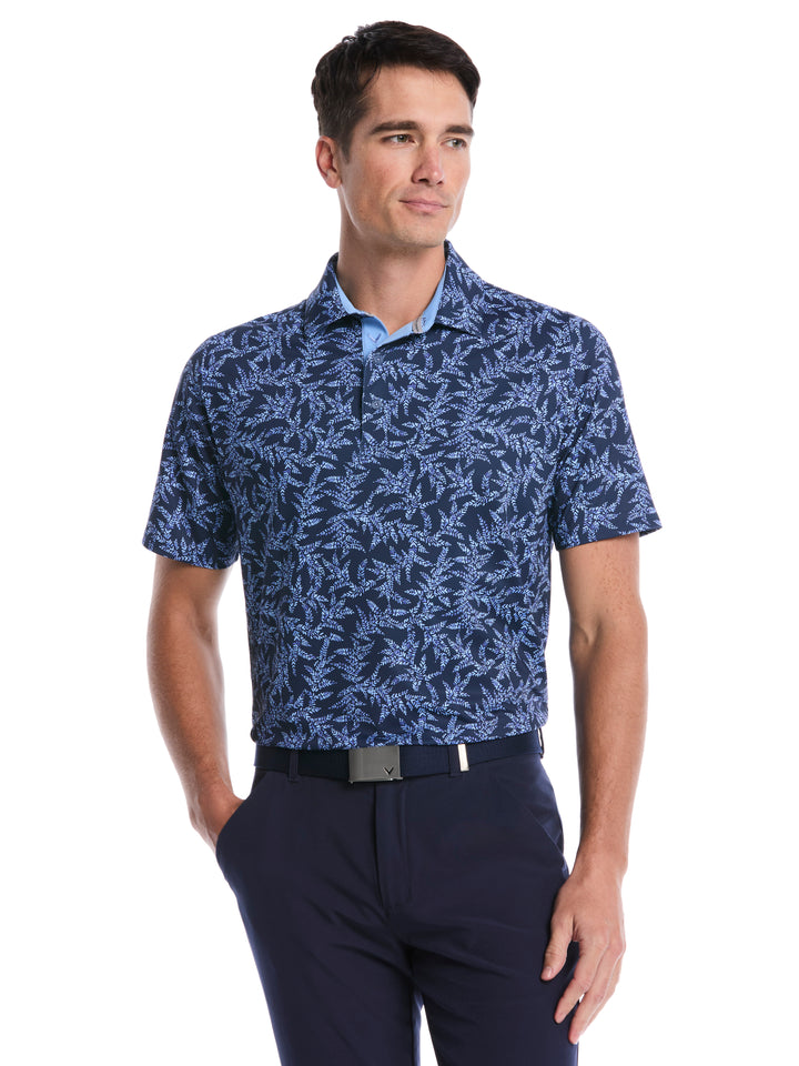 Chevron Botanical Print Golf Polo (Peacoat) 