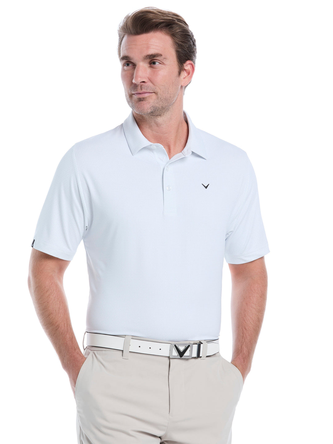 Chevron Foulard Print Golf Polo (Bright White) 