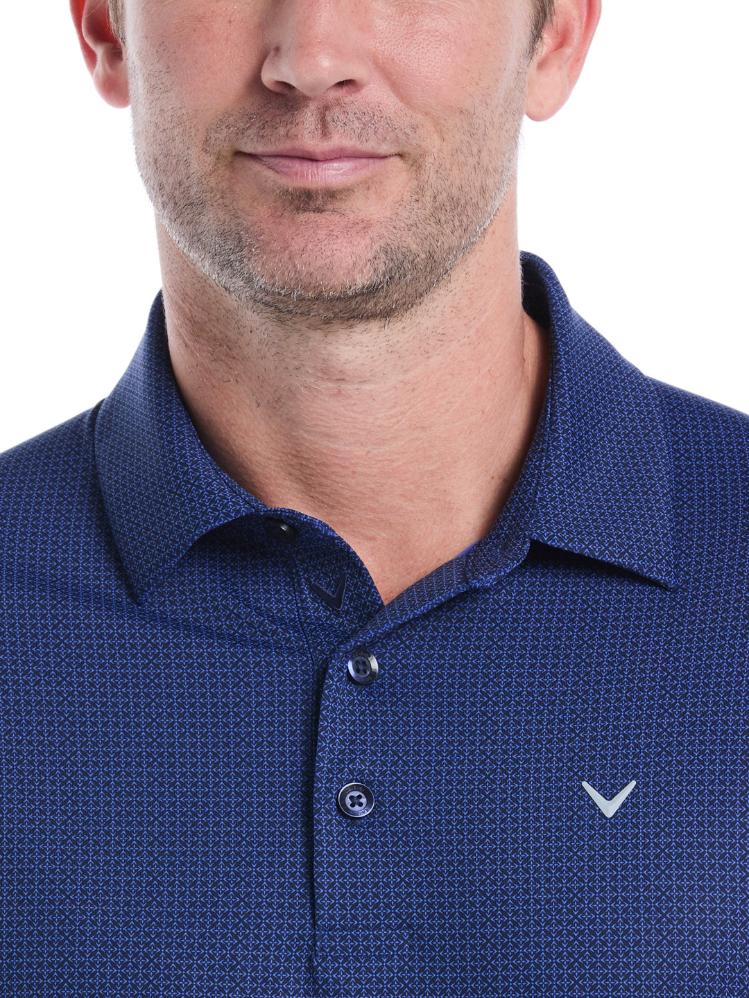 Chevron Foulard Print Golf Polo (Peacoat) 