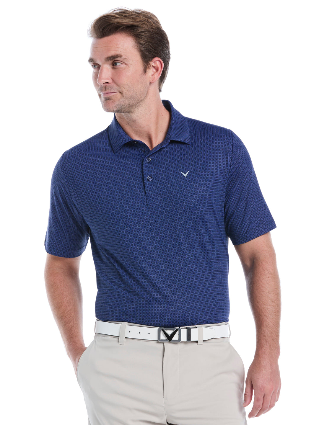 Chevron Foulard Print Golf Polo (Peacoat) 