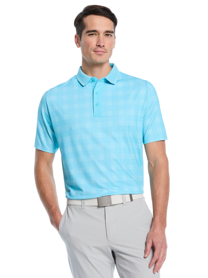 Chevron Plaid Print Golf Polo (Blue Curacao) 